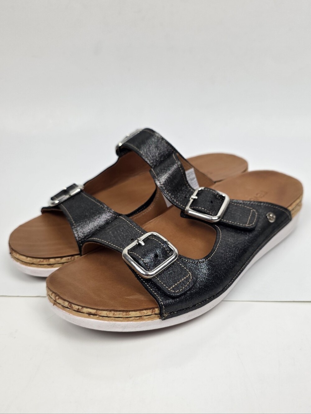 Revere Brighton Slide Sandals Black Linen NEW - 9 - Picture 9 of 12